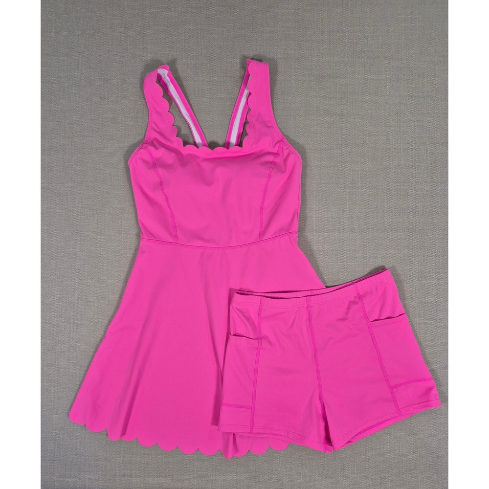 ATTRACO Pink Scalloped Athletic Tennis Dress with Pockets Shorts Set Size S